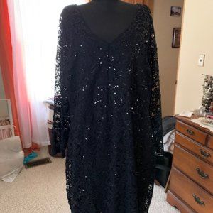 Semi-Formal Cocktail Dress - Marina, 20W, Black Sequined, Lined, New with Tags